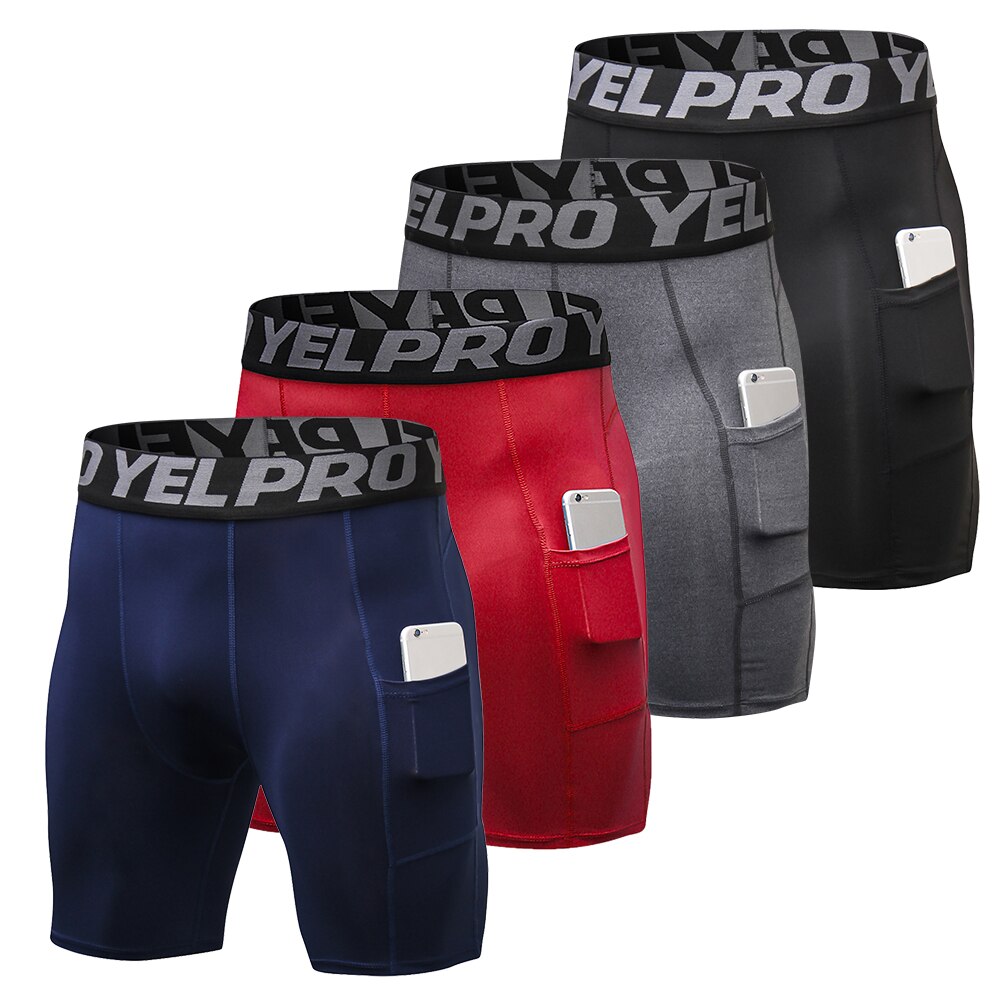 Yel Pro 4 Packs Mannen Sport Shorts Panty Skinny Bodybuilding Ademend Heren Bottom Pocket Fitness Oefening Shorts Voor Training