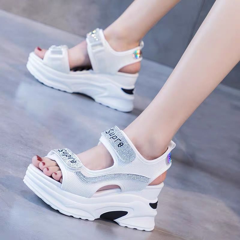 Sandalias de plataforma para mujer, zapatos romanos con plantilla que aumenta la altura, novedad de verano,: Blanco / 37