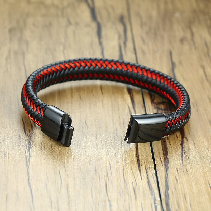 BRACELET en cuir tressé pour hommes BRACELET magnétique tresse rouge et noir