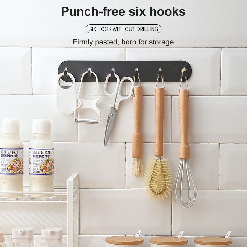 Ganchos de repisa de hierro para cocina, colgador de cocina para almacenamiento, sin estante para colgar en la pared, gancho de toalla Blanco/Negro, utensilios para el baño