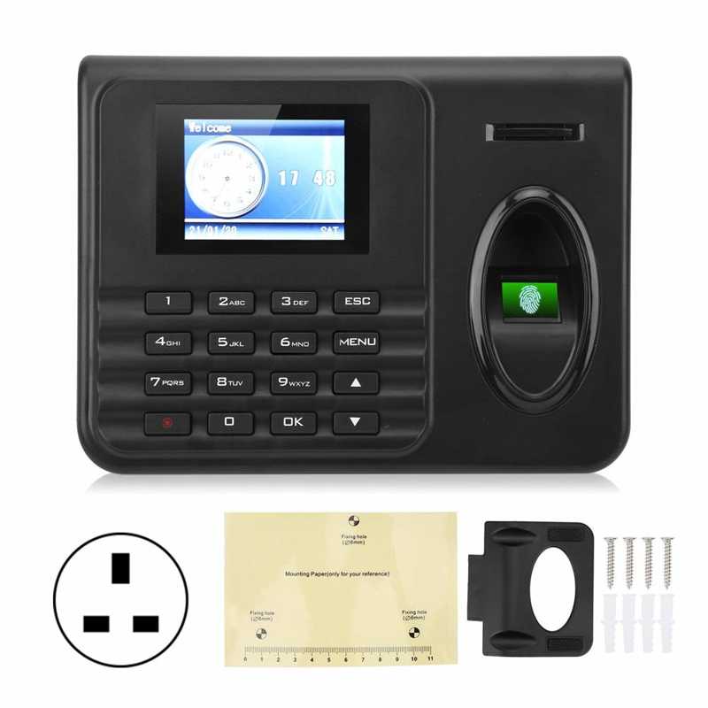 Check In Attendance Attendance Machine Time Clock 2.4in Color Screen Biometrics Fingerprint Password Check In Out 100‑240V: British regulatory