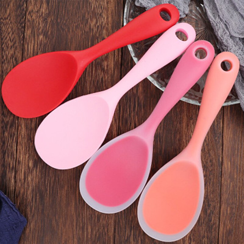 Silicone Spoon Anti-scalding Translucent Colorful Rice Scoop Heat Resistant Non-stick Rice Cooker Tableware Kitchen Cooking Tool