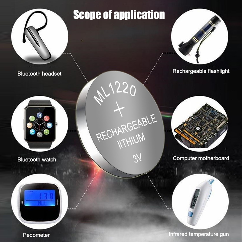 Pilas de botón recargables de iones de litio y manganeso, 5 piezas ML1220, 3V, células de reloj ML 1220, sustituye a CR1220
