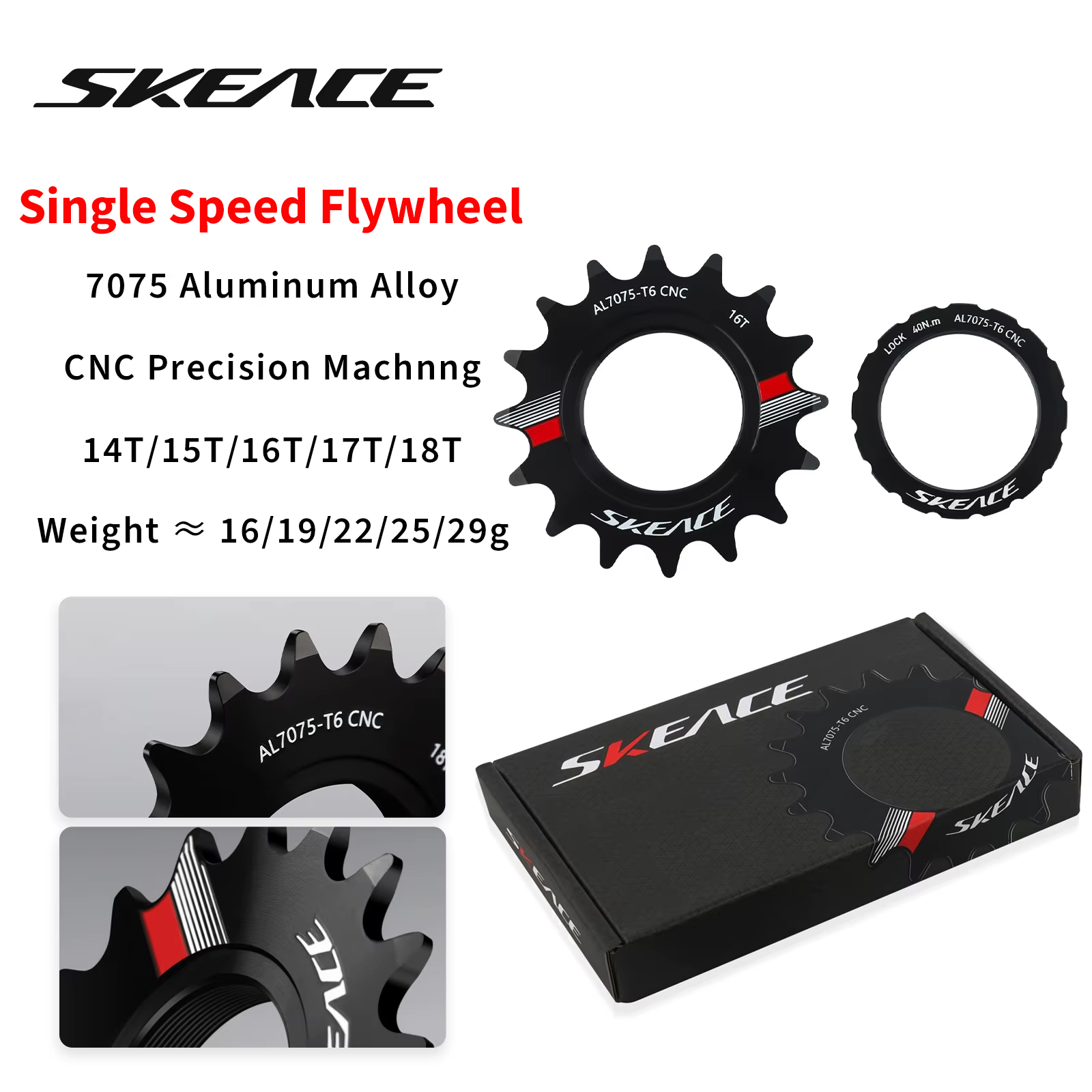 SKEACE Fixed Gear Bicycle 13T 14T 15T 16T 17T 18T Cycling Cog Fixie Track BIKE Single Speed Flywheel 7075 Aluminum Alloy