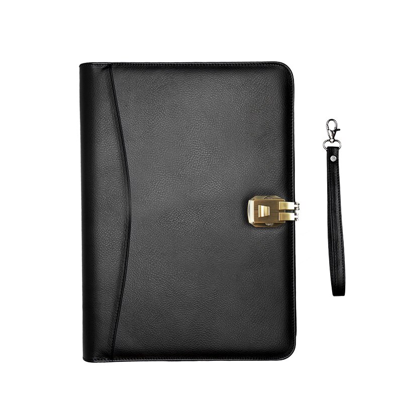 A4 PU Leather Padfolio Business Document Manager Bag Portfolio File Bag with Password Lock Calculator Zipper Clip