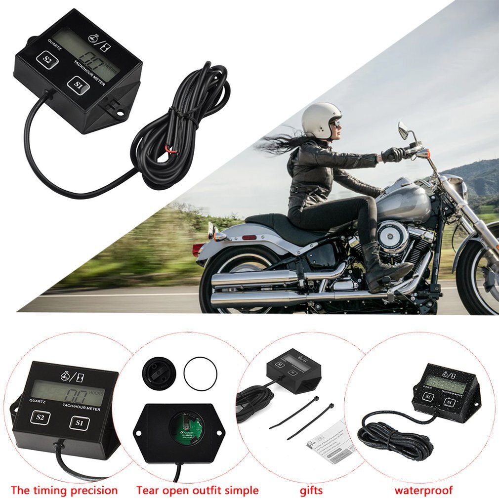 High Performance Car Digital Engine Tach Tachometer Hour Meter Inductive for Motorcycle Car Motor Stroke Engine