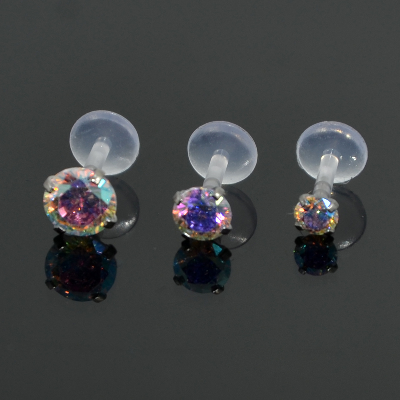 Bijou de Lèvre Labret Monroe Dreamlee - Pointe Cœur - Gemme Multicolore - Acier Chirurgical 16g & Bioplast