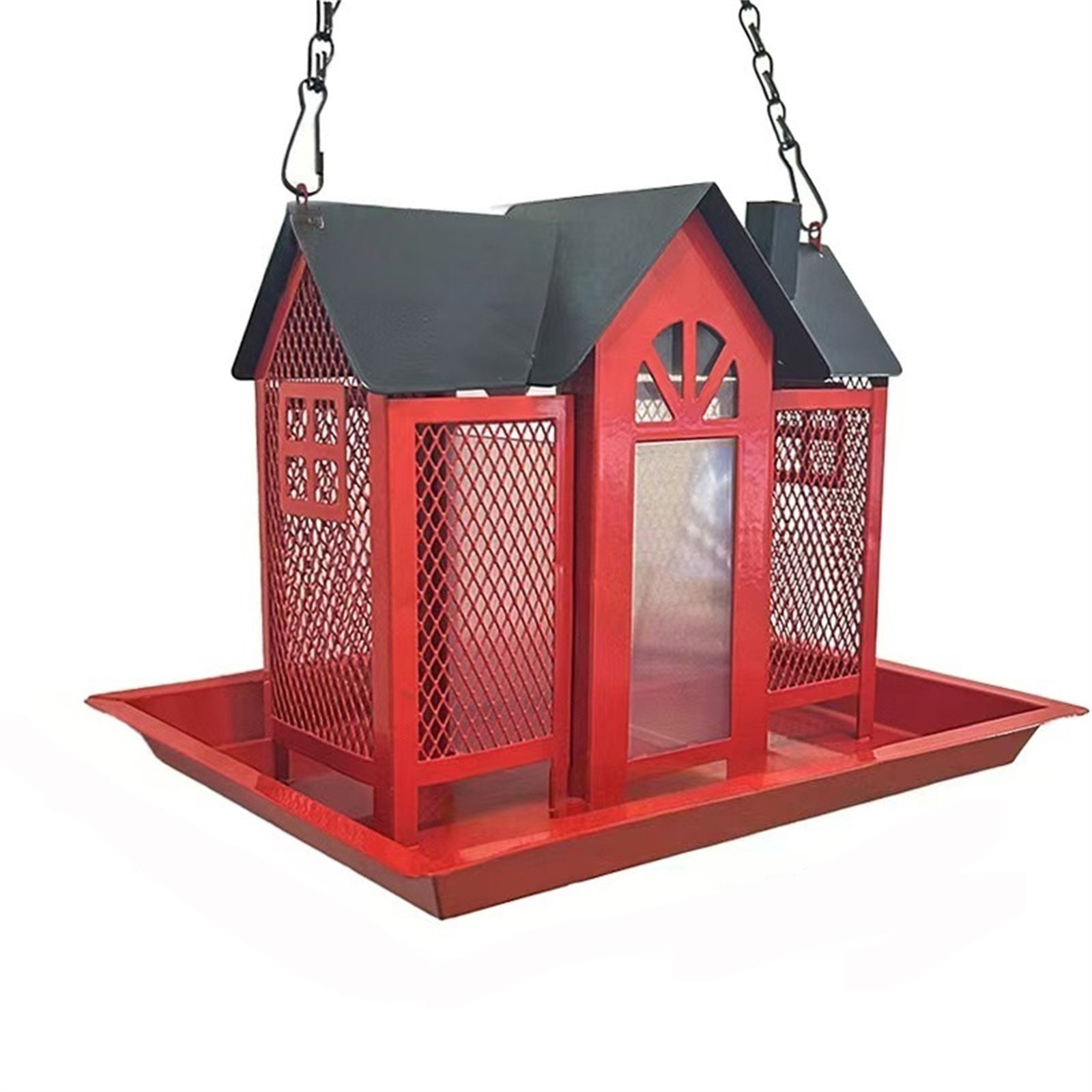 Vogelvoeders voor buitenshuis Metalen vogeltuinvoeders Regen-/winddicht Cottage Vogelvoeder Vogelvoeder met grote capaciteit: Rood