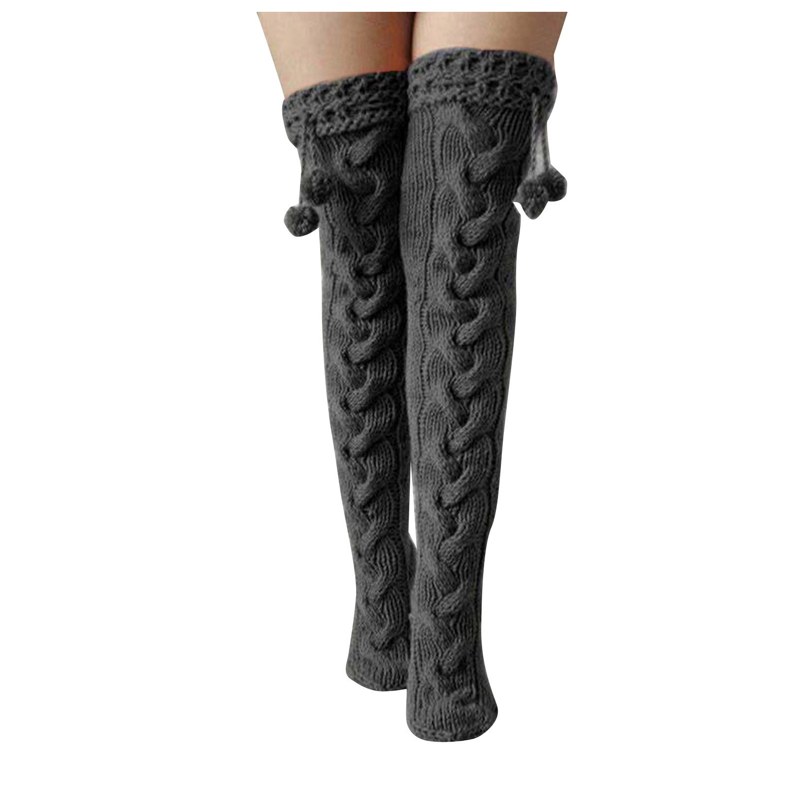 Women Stockings Cable Knit Extra Long Boot Over Knee Thigh Stocking Leg Warmers Winter Warm Stocking calcetines largos mujer: Black 