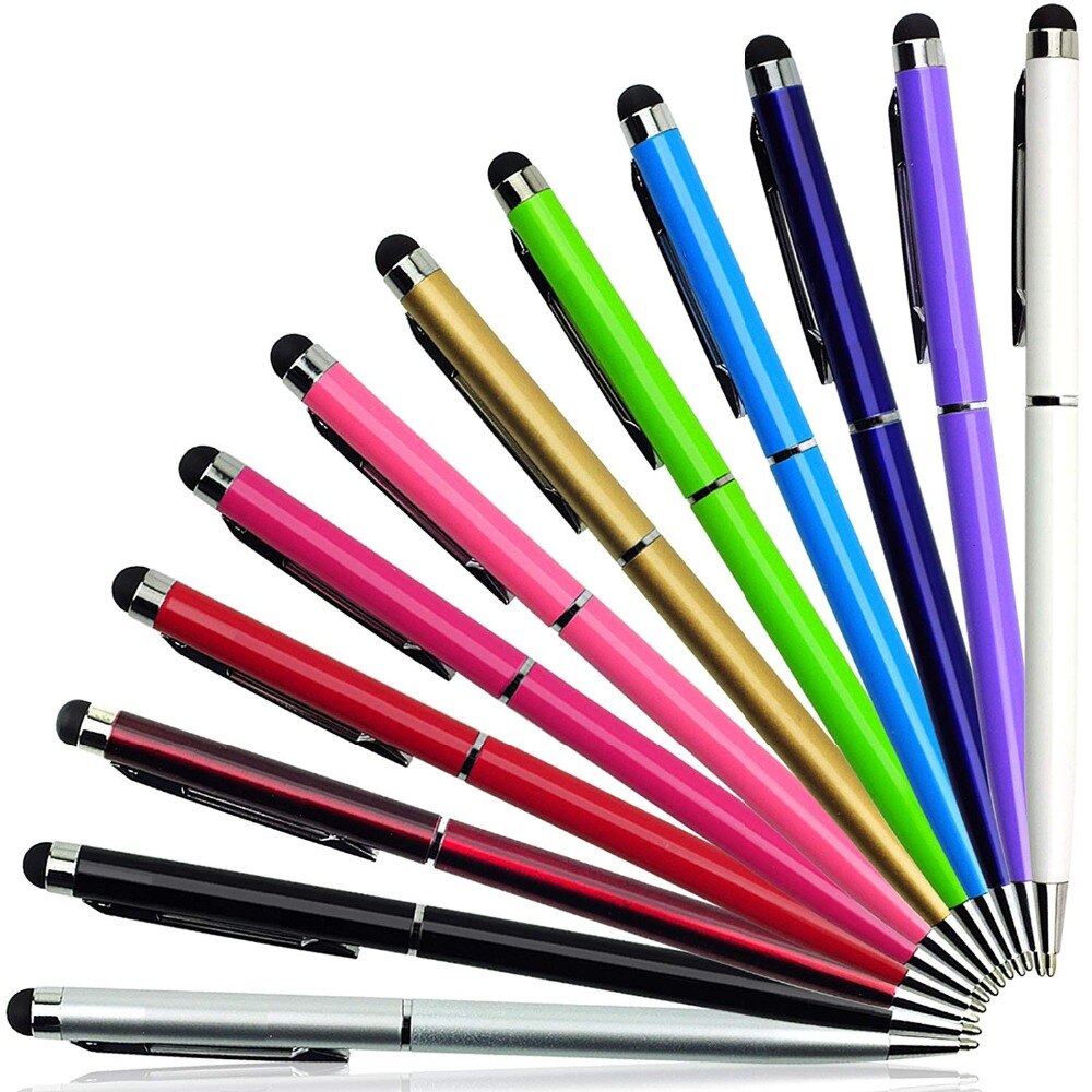 10 pcs 2 In 1 Kapazitive Stift Metall Coloful Touch Screen Pen Stylus Stifte + Kugelschreiber für Smartphone ipad Tablet