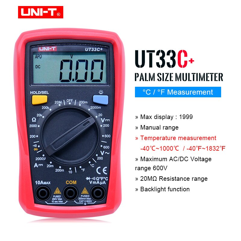 Palm Size Digital Multimeters UNI-T UT33C+ Electrical Handheld Tester LCR Meter Ammeter Multitester -40-1000C