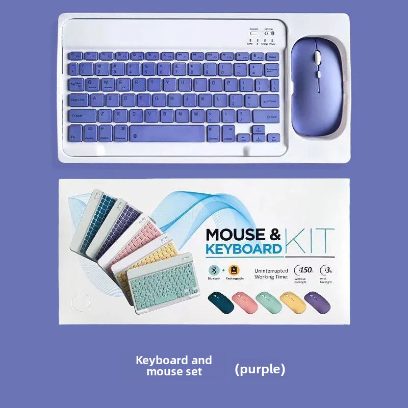 Bluetooth Keyboard Mouse Set for iPad Mobile Phone Tablet 10 Inch Small Language Bluetooth Keyboard Suitable for Office And Comp: Blue