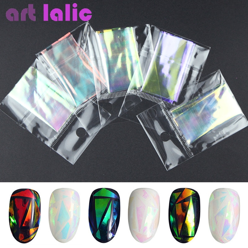 5 Vellen 3D Holografische Sterrenhemel Glitter Folie Vinger Nail Art Sticker Regenboog Spiegel Stencil Decal Diy Manicure Tools