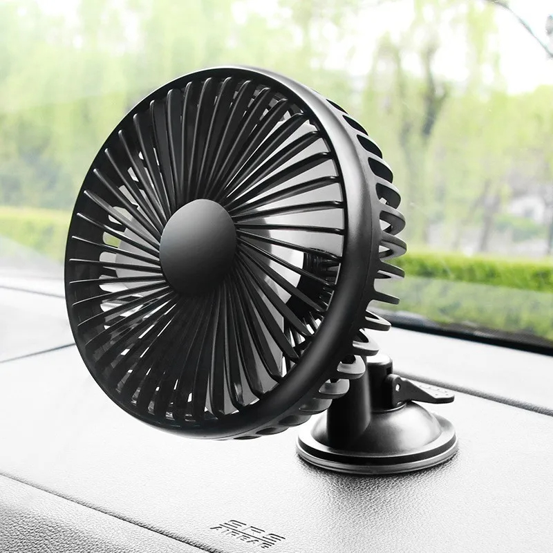 12v/24v mini elbil blæser støjsvag sommer bil klimaanlæg 360 graders roterende køleventilator bil køler ventilador 12v: Sort