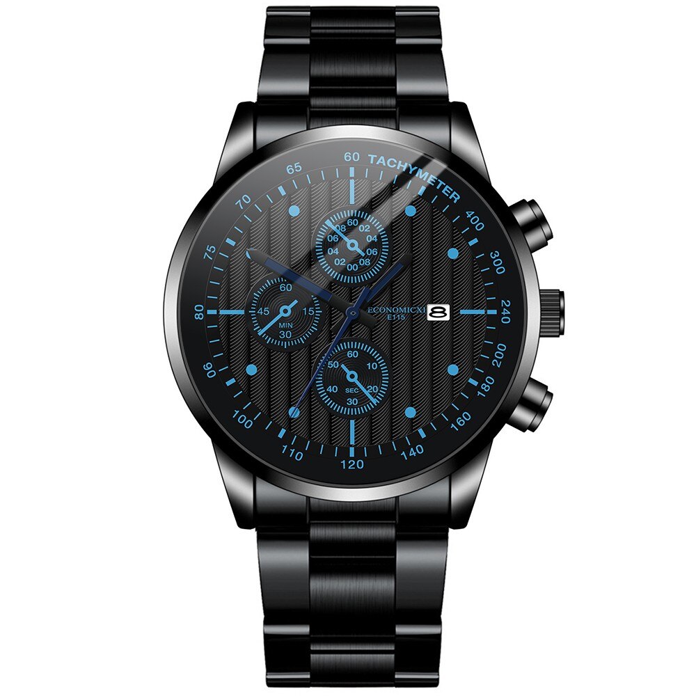 Mannen Horloges Mode Eenvoudige Zwart Blauw Goud Luxe Holle Stalen Mechanische Horloge Mannelijke Klok Decoratie Business Retro: B