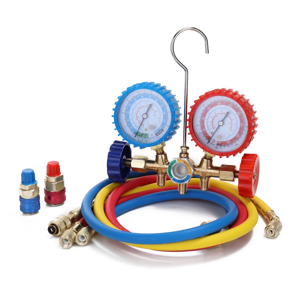Calibro collettore diagnostico AC Set manometro refrigerante a 3 vie per refrigeranti R134A R12 R22 R502 con accoppiatore e adattatore