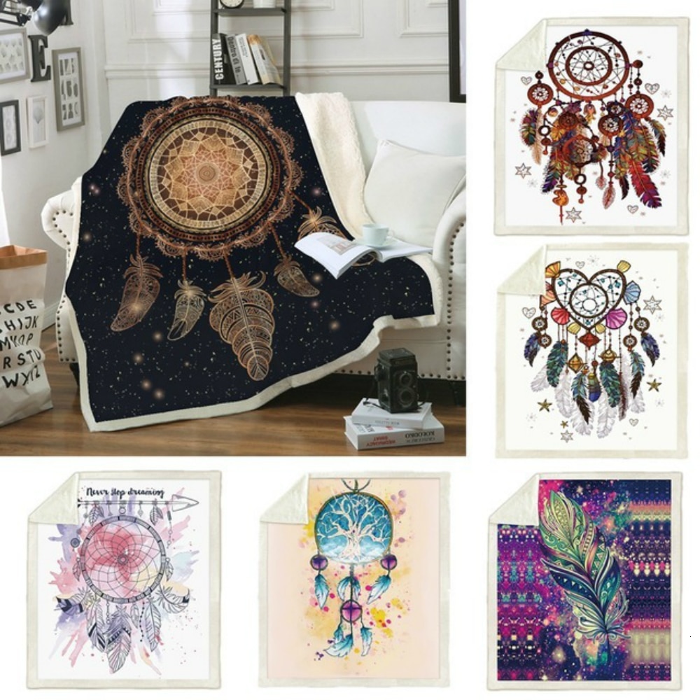 Throw Blanket 3D Printed Dream Catcher Velvet Plush Sofa Blanket Soft Sherpa Fleece Bedspread Microfiber Couch Cover Warm Manta