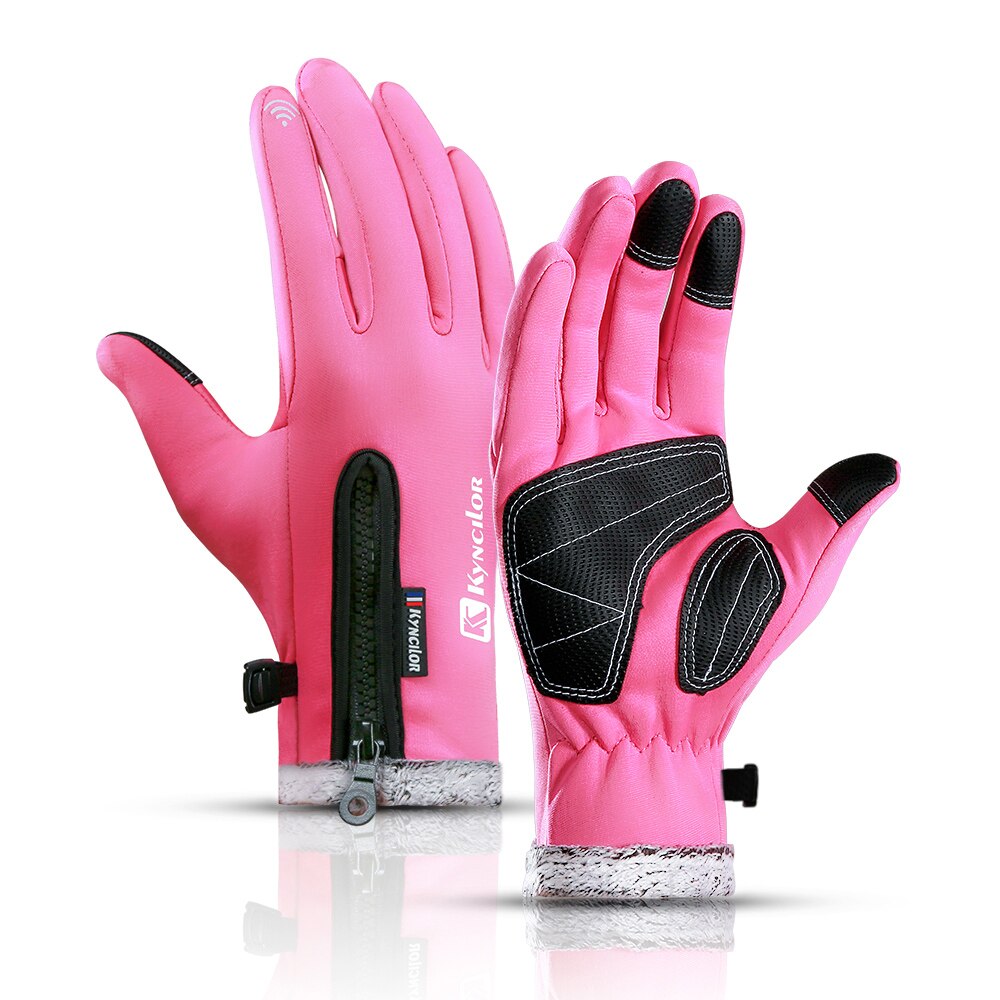 Vinter varme cykelhandsker cykel cykel handsker fleece vindtæt vandtæt touchscreen sport cykling ski udendørs arbejdshandsker: Lyserød / Xl