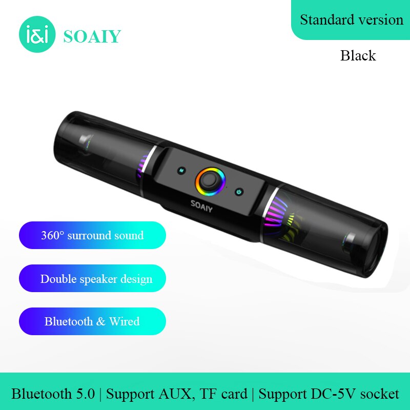 Soaiy SH19s Bluetooth Speaker High-Power Rgb Gaming Speaker Draadloze Bass Kolom Subwoofer 3D Surround Soundbar Computer Speaker: Standard Black