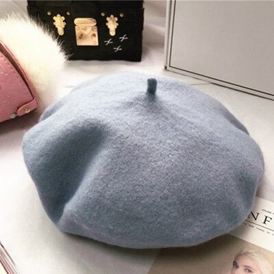 Wolmix franse baret effen dames dames meisjes hoed herfst winter warme muts mutsen: Hemelsblauw