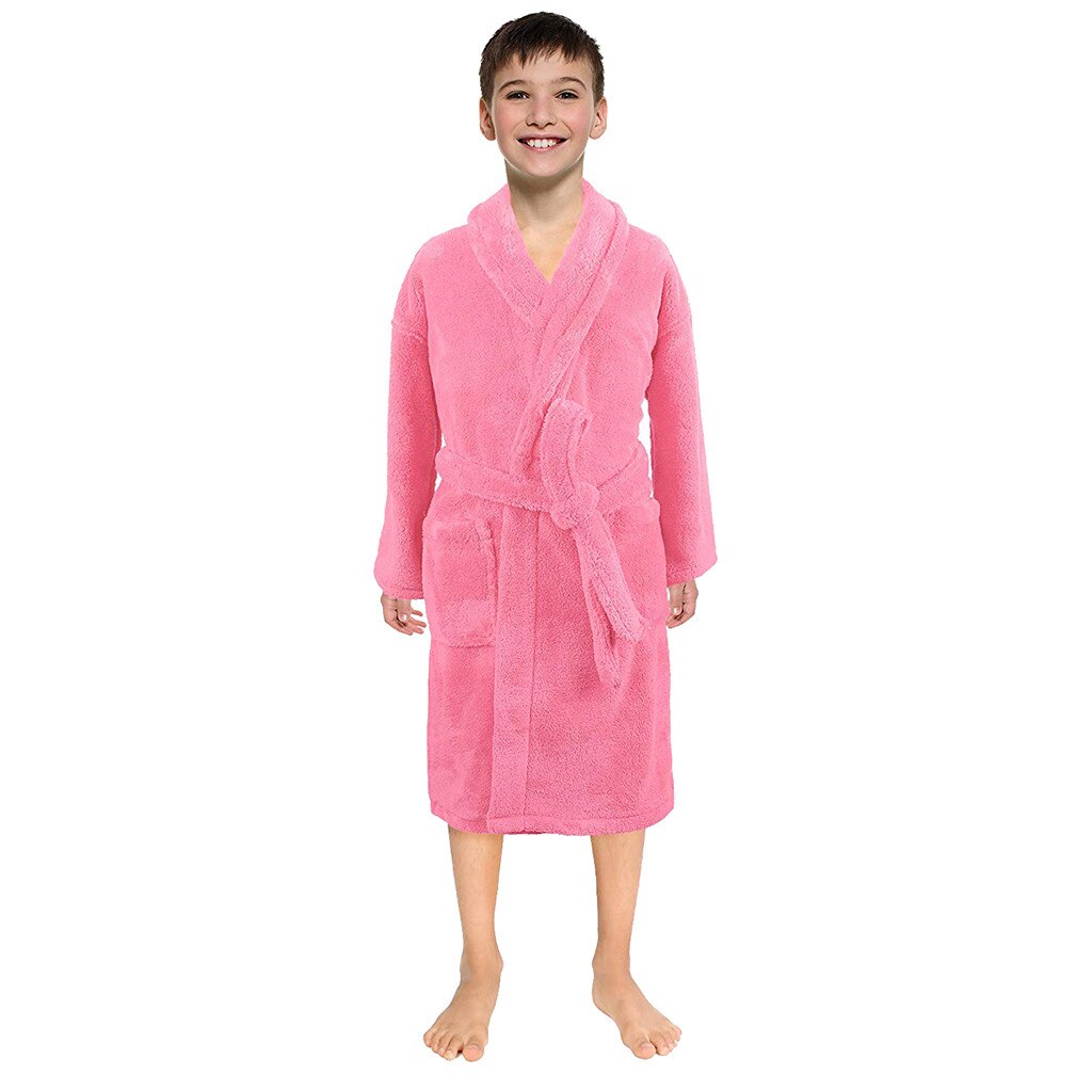 Albornoz de franela Lisa para niños y niñas pequeños, ropa de dormir con bata de noche, de manga, para el hogar y la sala de estar