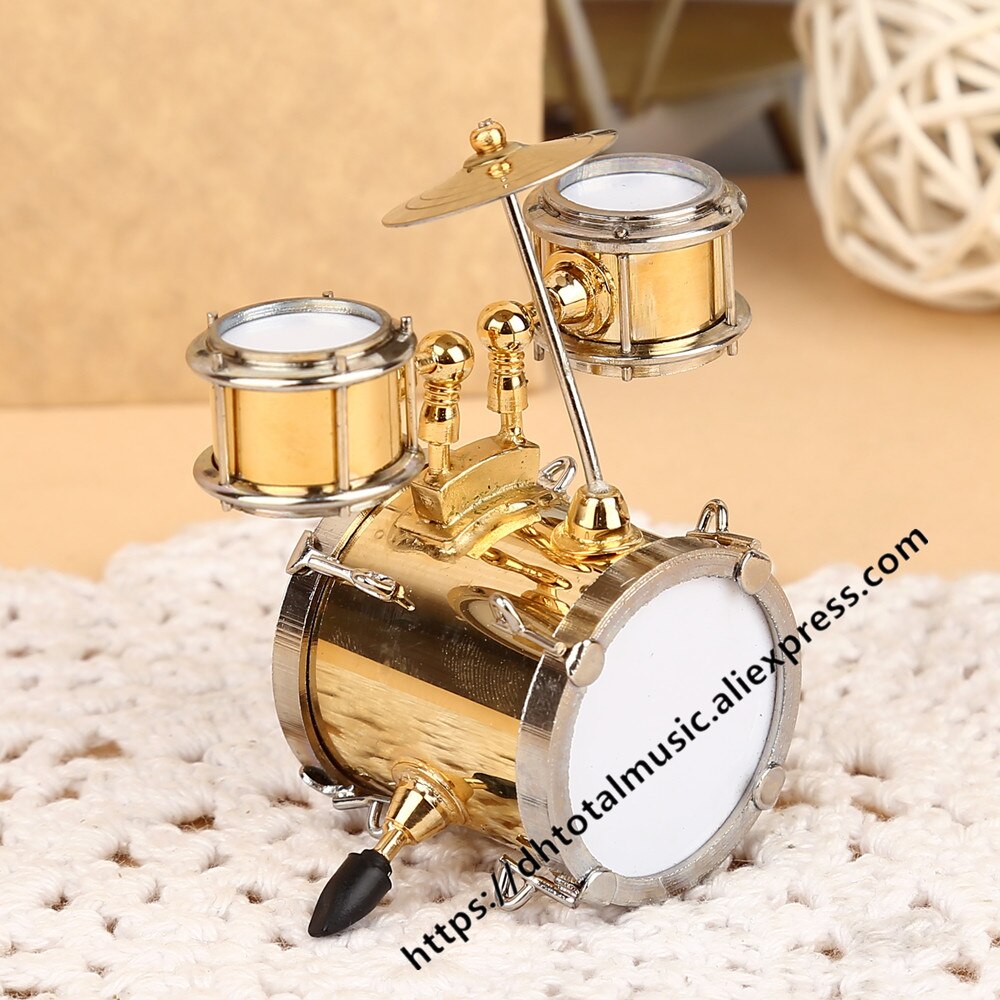 Dh Miniature Drum Model Replica with Stand and Case Dollhouse Accessories Mini Musical Instrument Ornaments Decoration