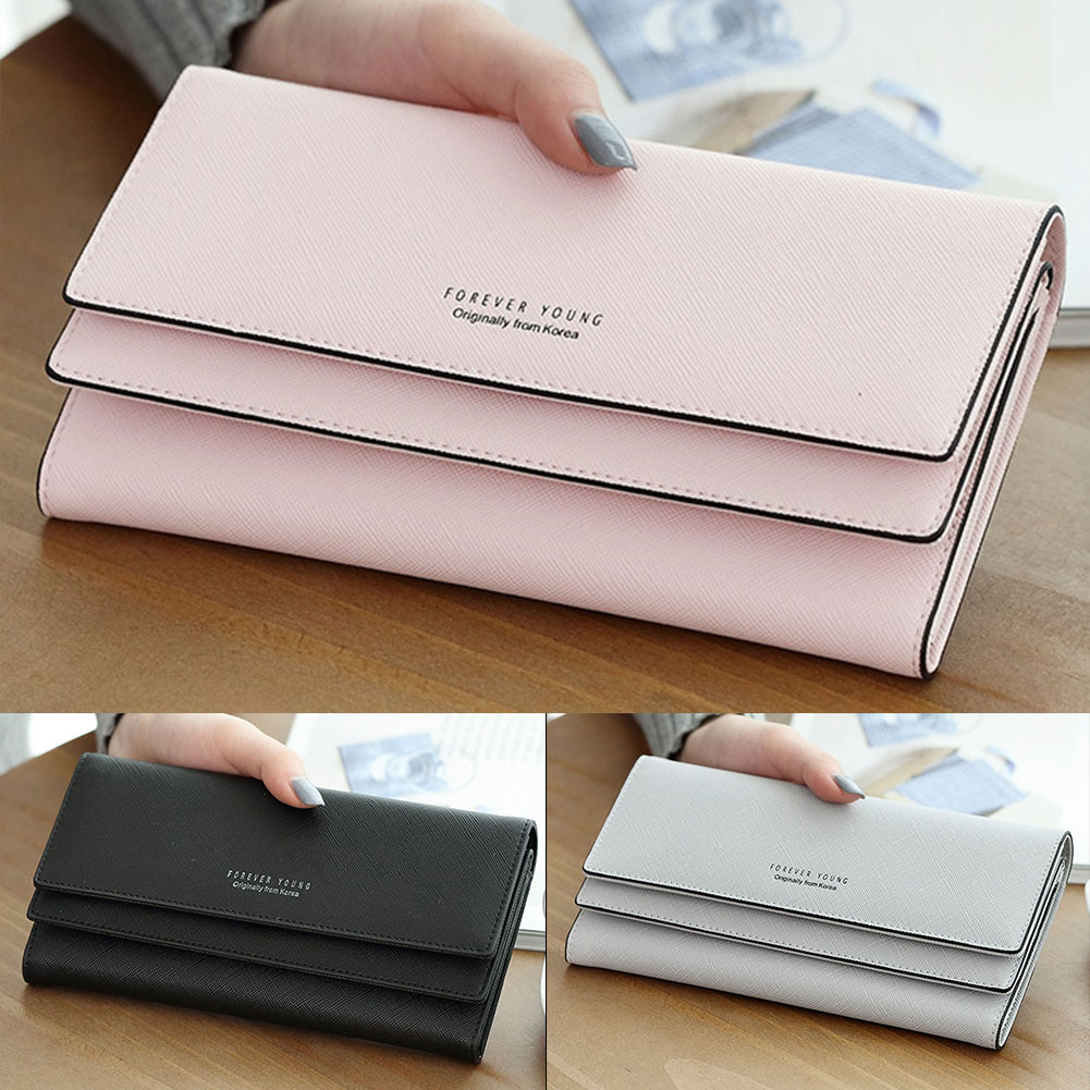 Large Capacity Purse PU Long Organizer Tri-fold Multiple Card Slot Coin Pocket Multifunction Wallet