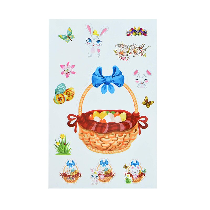 10pcs DIY Happy Easter Sticker Cartoon Bunny Carrot Eggs Face Sticker Happy Easter Party Supplies Classroom Children Activity 75: B03