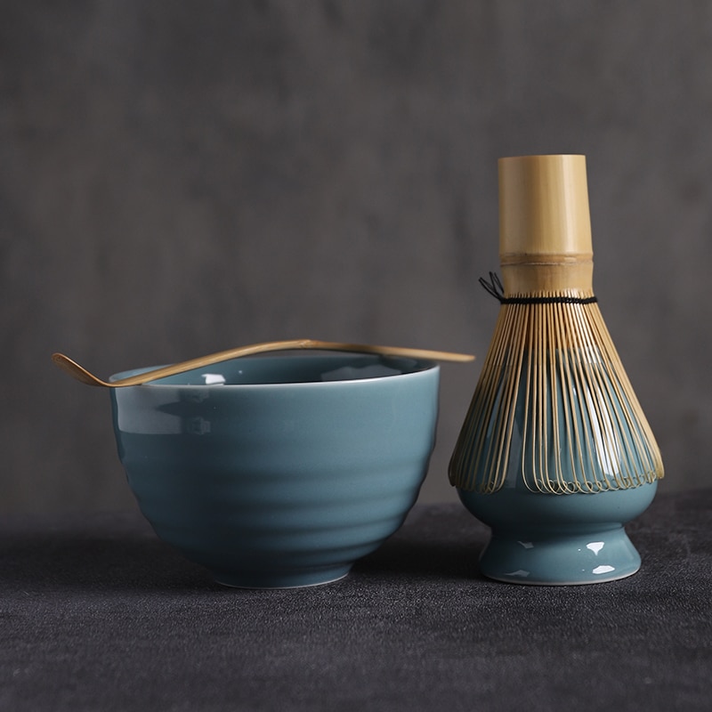 Buucup 4 stk/sett tradisjonell matcha naturlig bambus matcha visp skål keramisk matcha bolle visp holder gaver te