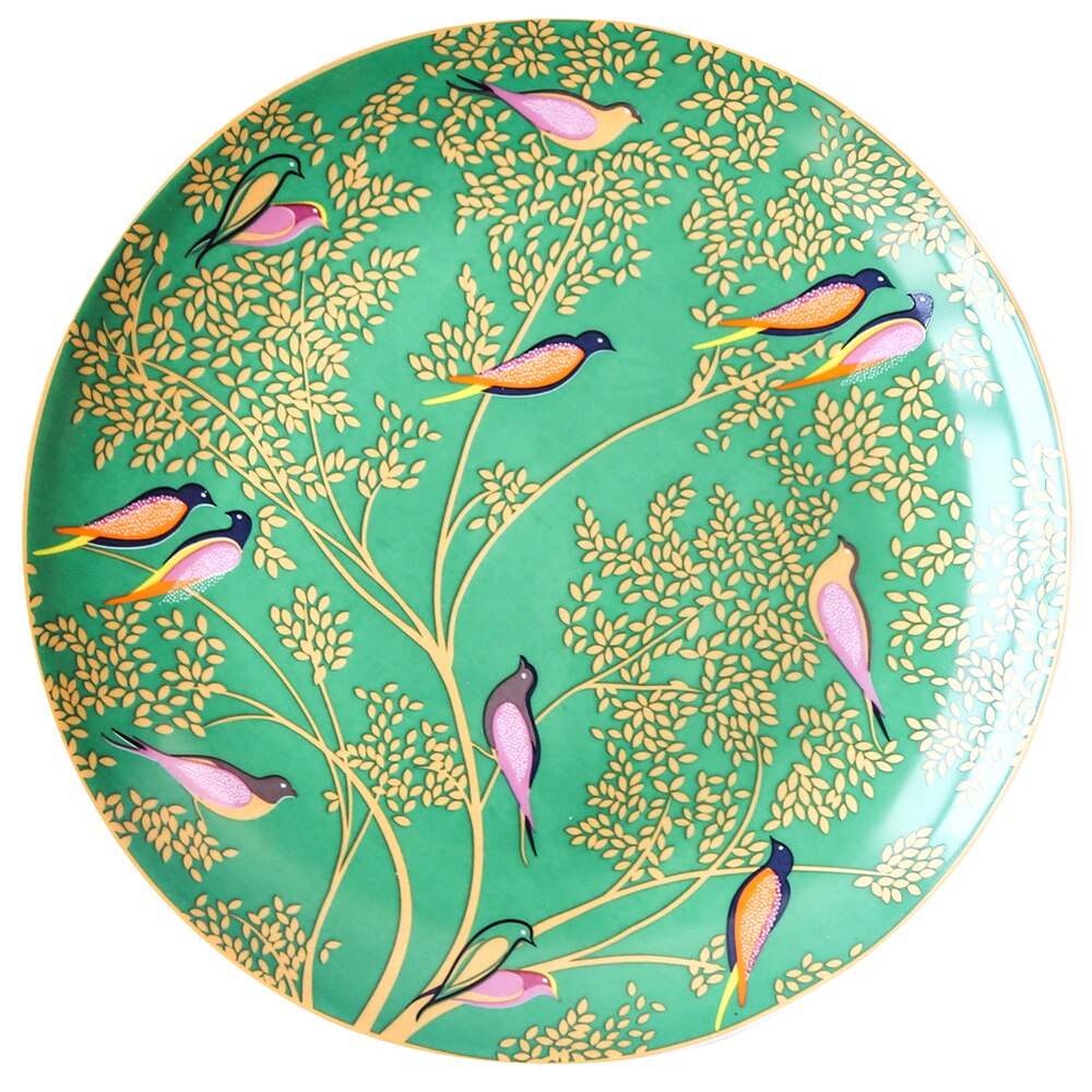 Bone Porcelain Dinner Plate 8 "Color Flower and Bird Pattern Ceramic Round Dinner Plate plate set: Green