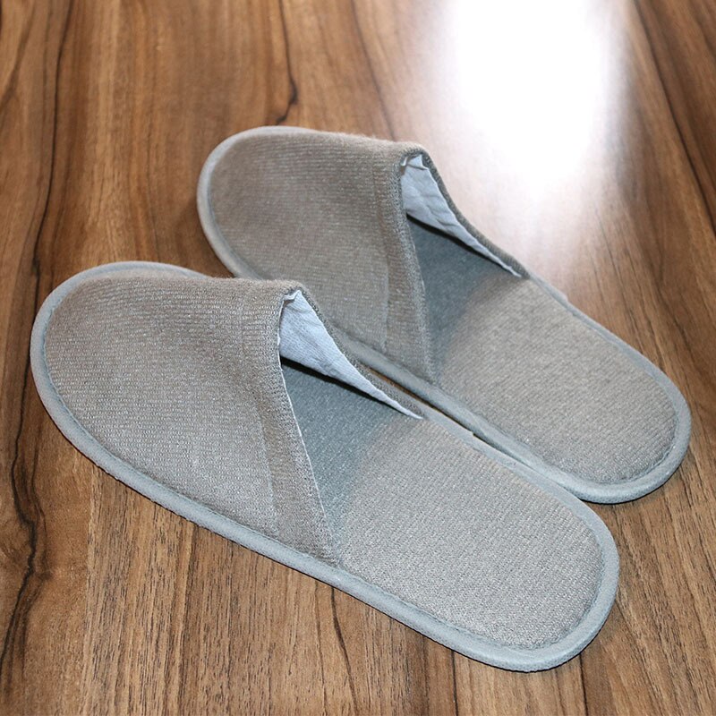 Disposable Slippers Spa Hotel Guest Slippers Open Toe Towel Indoor Disposable Slippers: Grey