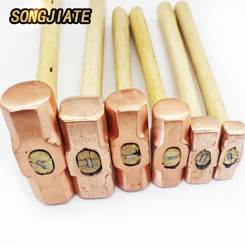SONGJIATE Wooden handle copper, explosion proof octagonal hammer, copper hammer, hammer, small copper hammer, no spark.