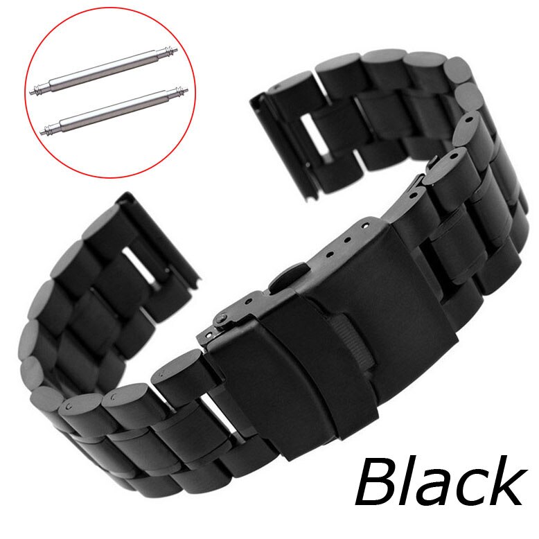 5 rækker urrem 18mm 20mm 22mm 24mm erstatningsurrem i rustfrit stål dobbeltlås spændebånd armbåndsbæltearmbånd: Sort / 24mm