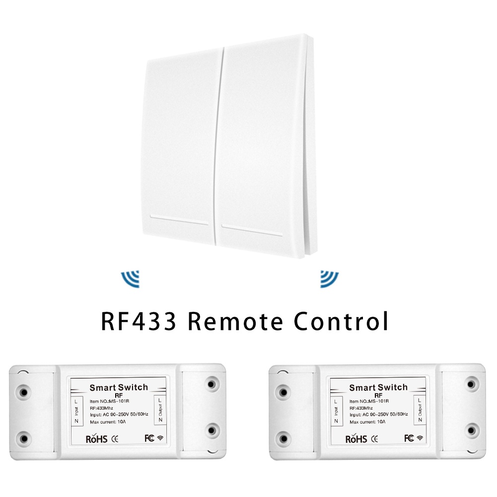 433Mhz Wireless Smart Switch RF Remote Control Receiver Push Button Controller Wall Panel Transmitter,2 way/3 way Multi-Control: White Kit 2