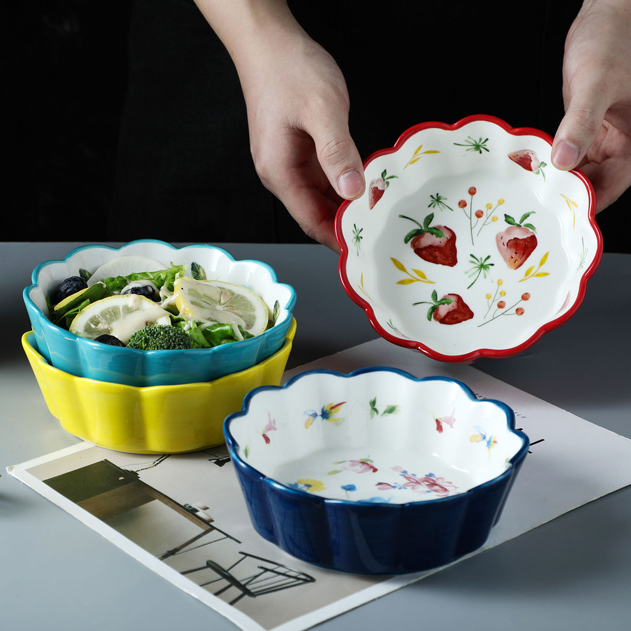 11cm keramiske salatskåler fargerike porselenskåler suppeskål låve ris dessert snackskål husholdnings servise