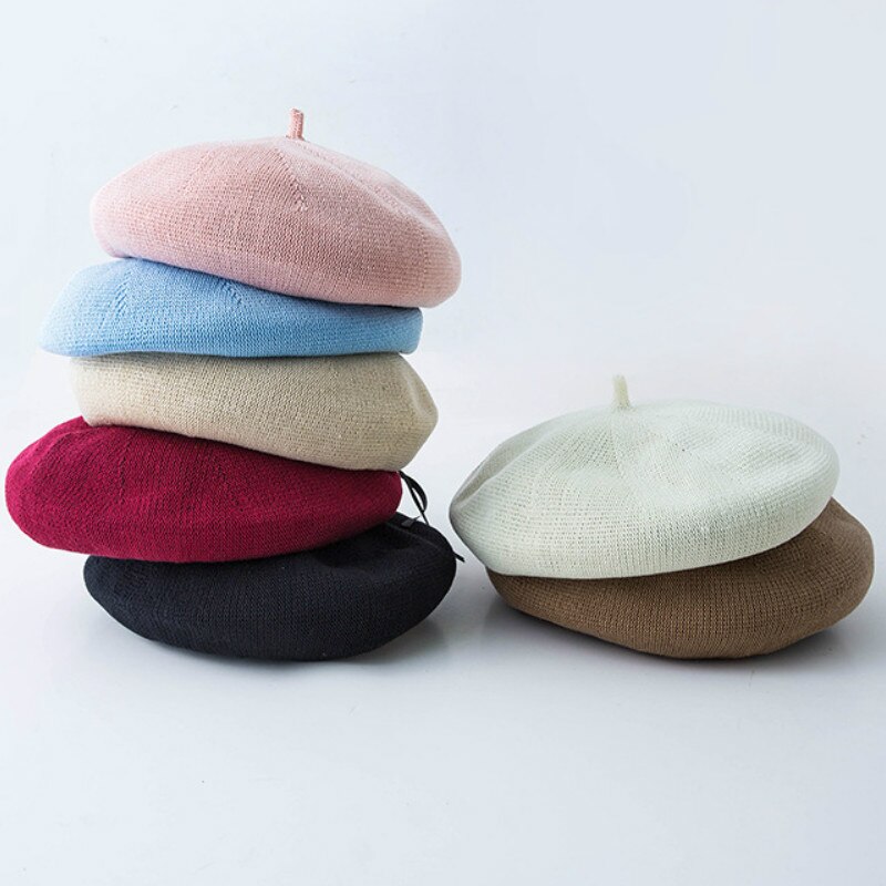 Women's Pure Color Grass Beret Hat Lady French Artist Retro Beret Hat Spring Summer Casual Thin Breathable Beret