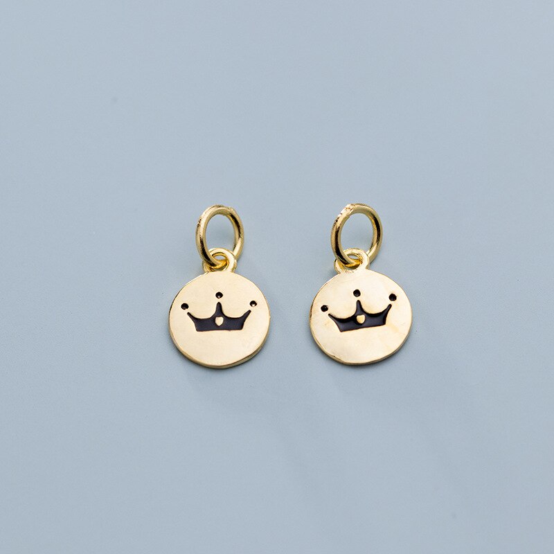 Colgante de corona de tarjeta redonda para mujer, colgante de medallón pequeño de Plata de Ley 925, joyería artesanal para mujer, proveedor de accesorios: gold 1pcs
