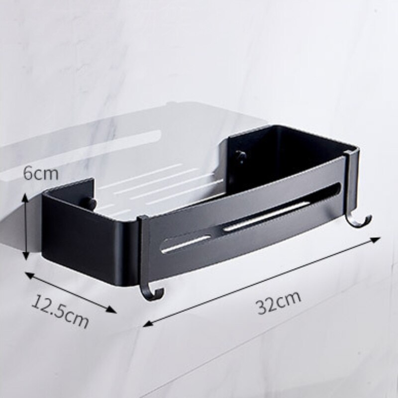 Bathroom Shower Shelf Rack Wall Mounted Shower Shelf Corner Drain Wall Mounted Stainless Steel Basket Storage Rack No Drill: A Black