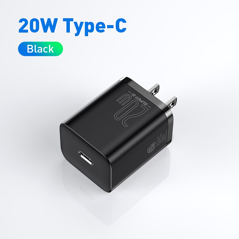 Baseus usb-c-ladegerät mit 20w us-steckern, faltbar, für iphone 12 pro max, unterstützt usb-c pd-schnellladen 11: 20w ladegeräte schwarz