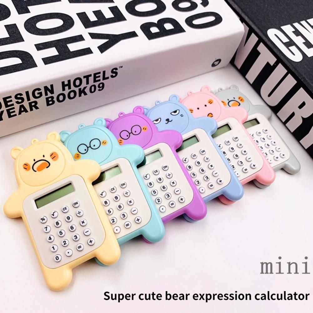 Electronic Calculator Adorable Bear Shape Plastic Lively Face Calculator with Hanging Hole Office Supplies