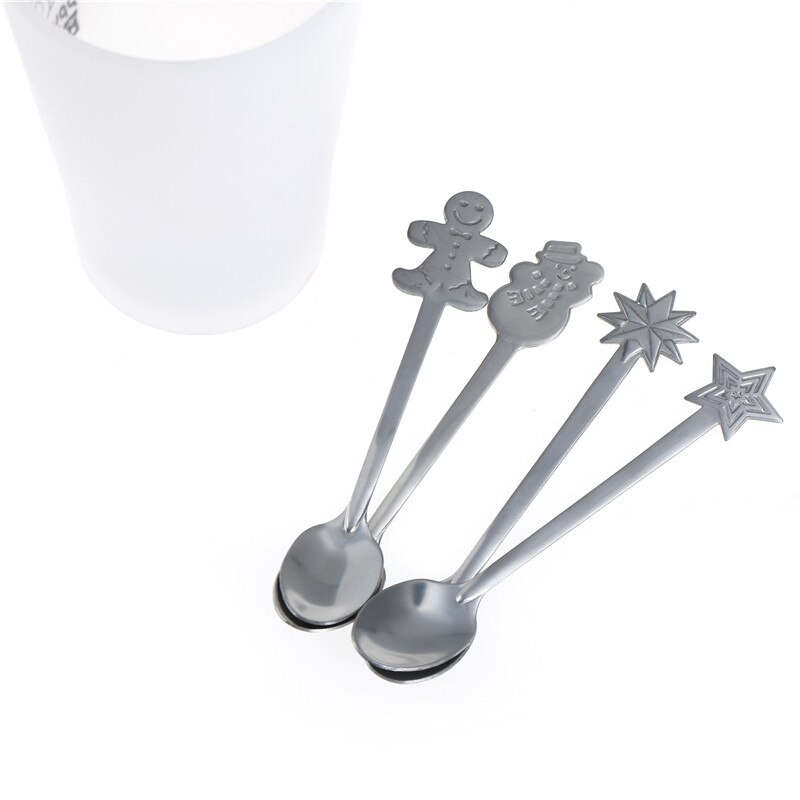 4pcs Christmas Stainless Steel Coffee Spoons Tea Spoons Dessert Snacks Teaspoon