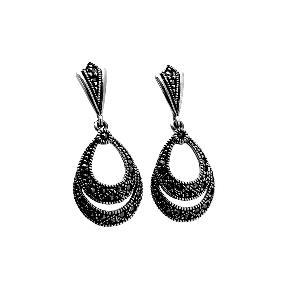 Boucles d'oreilles en argent massif 925m de long 40mm. Larmes marquises fermer pression femmes [AC1369]