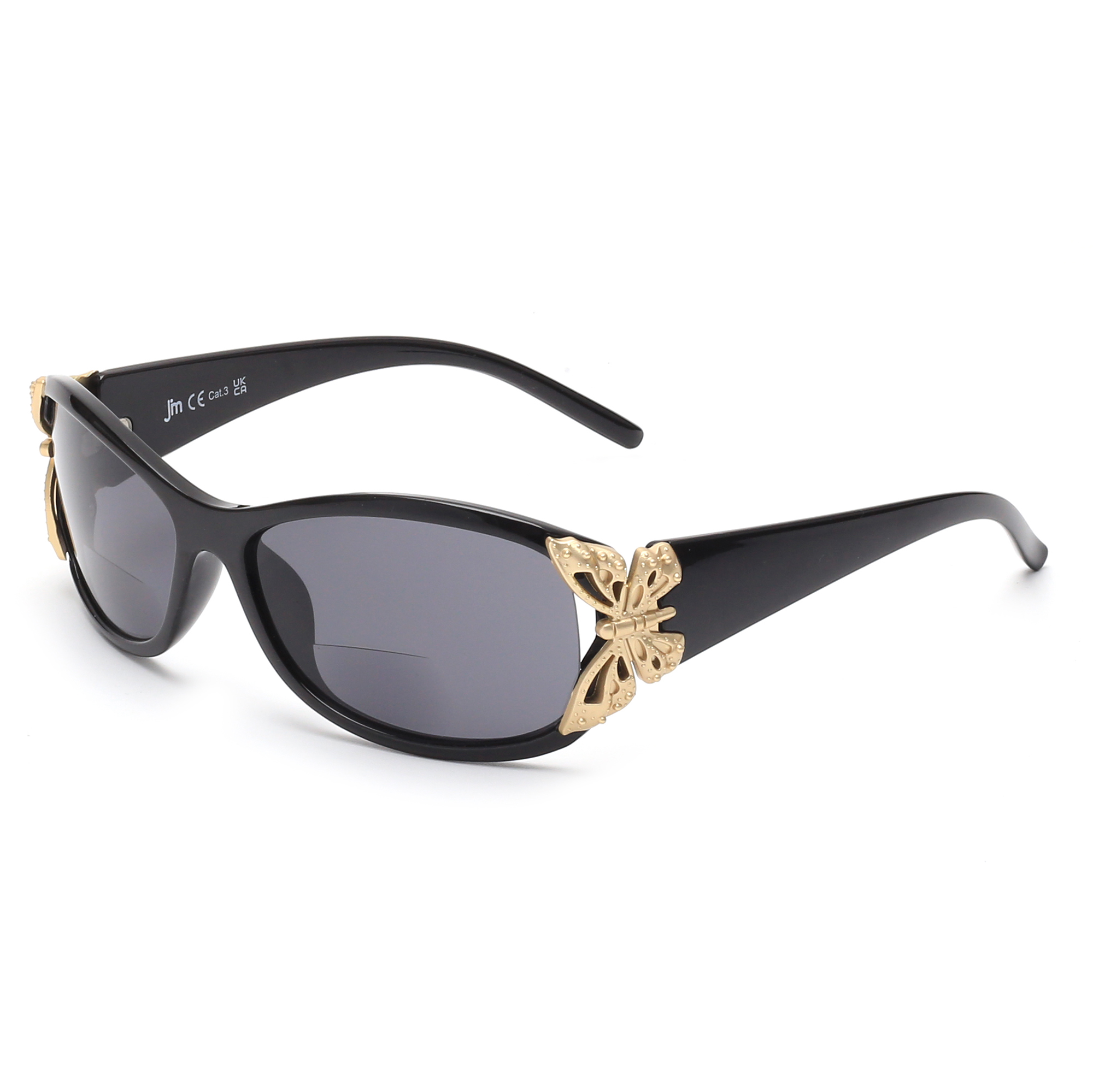 JM Bifokale Lesesonnenbrille für Damen, modische Sonnenleser, Outdoor-Lesebrille, UV400-Schutz: Black / + 225