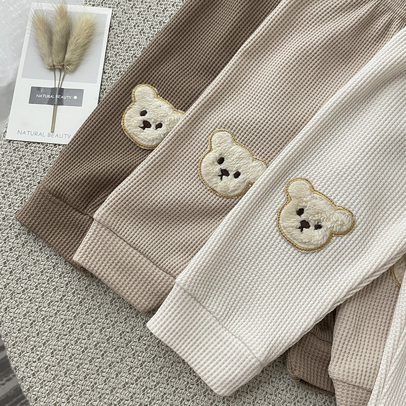 8874 bebê calça outono 2021 novo waffle urso calças bonito moda bebê menino calças adorável urso menina calça 0-3year crianças
