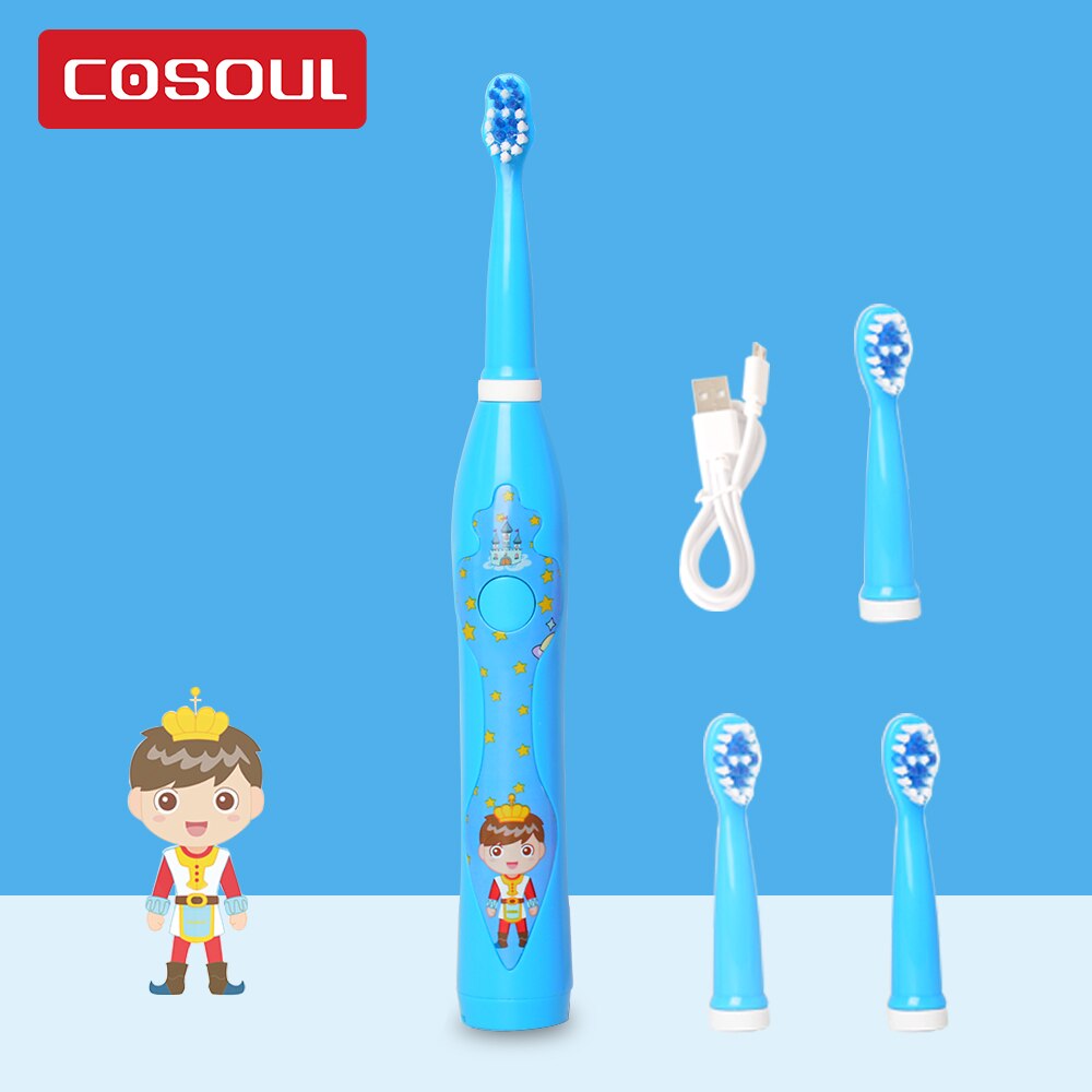 COSOUL-cepillo de dientes eléctrico sónico para niños, cepillo recargable de princesa, cartón, para niños de 3 a 12 años: Prince