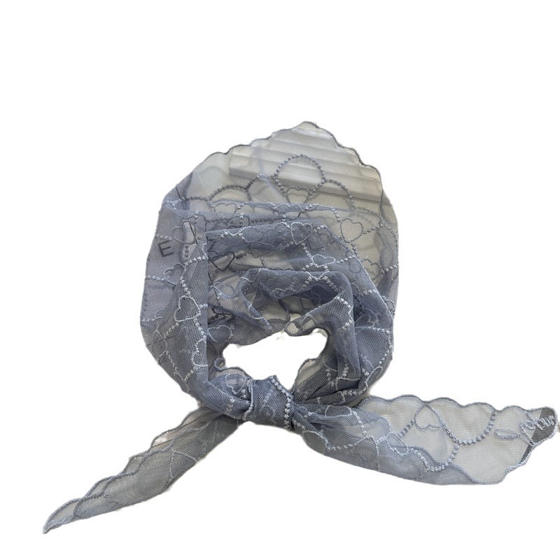 Bufanda de seda pequeña de encaje de Color para mujer, bufanda larga que combina con todo, bufanda de carpeta Triangular decorativa, protección para el cuello, cinta para el cabello de amarre