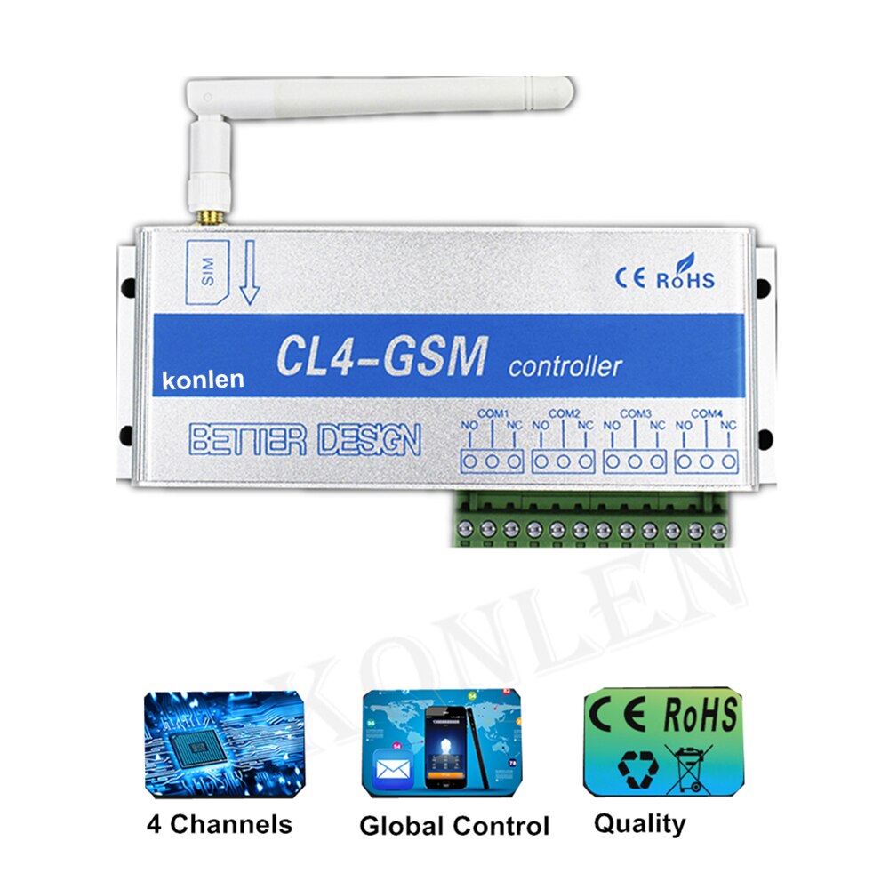 4 way relays GSM controller Call SMS Remote Control Switch, Garage Door Gate Opener Light Roller Shutter on off Intelligent Home