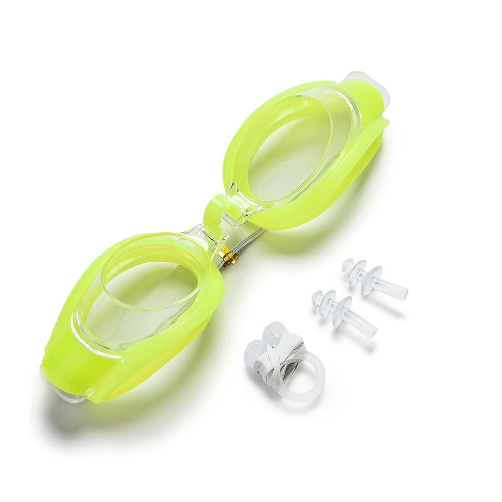 1 Set Adult Swimming Glasses with Earplugs Nose Clip Summer Diving Swimming Glasses Plastic Rubber Goggle Set 6 Colors: Green