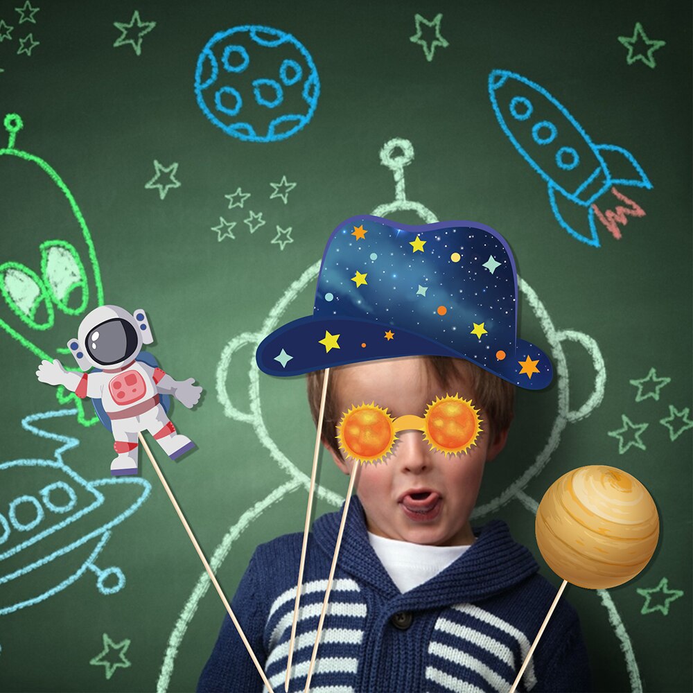 Universe Outer Space Astronaut Rocket Galaxy Theme Paper Photobooth Props Boy Planet Baby Shower Birthday Party Decorations