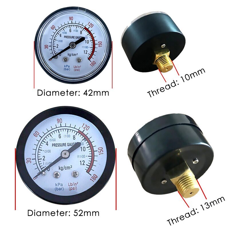 Manometer achterop gemonteerde zwarte luchtcompressor pneumatische hydraulische vloeistof manometer manometer draad 37#